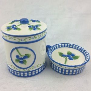 Blue Gingham Blueberries Candle Tray & Container